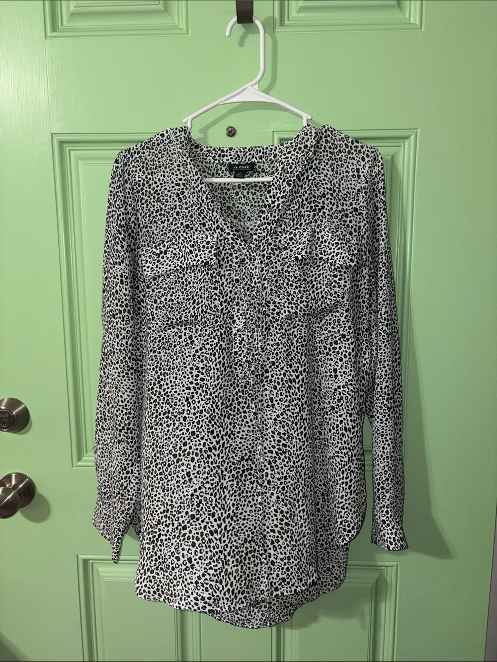 A.N.A Black & White Leopard Print Blouse - Women’s size Medium